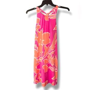 Tori Richard Pink and Orange Spandex Knee High Dress With Built In Bra Sz S EUC